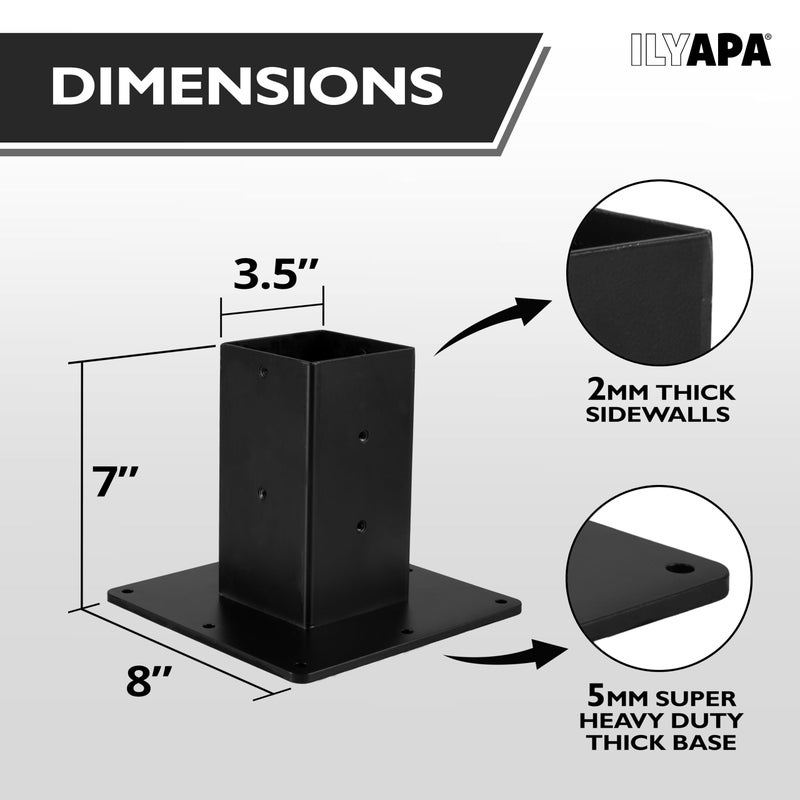 Ilyapa Black Mailbox Post Mount Base Plate Mounting Bracket - Works with Mailboxes - No Wood Required, Slides Over Bracket 43x4x4 - (8x8x7 in.) - Image 2